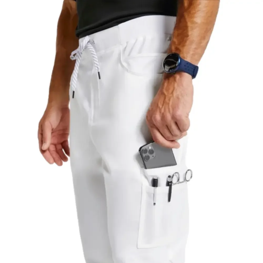 Jaanuu Men’s Mesh-Pocket Jogger Scrub Pant in White Size 1XL